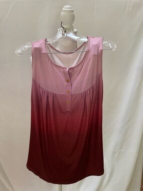 Sleeveless Ombre Henley Tank Top - Pink to Burgundy